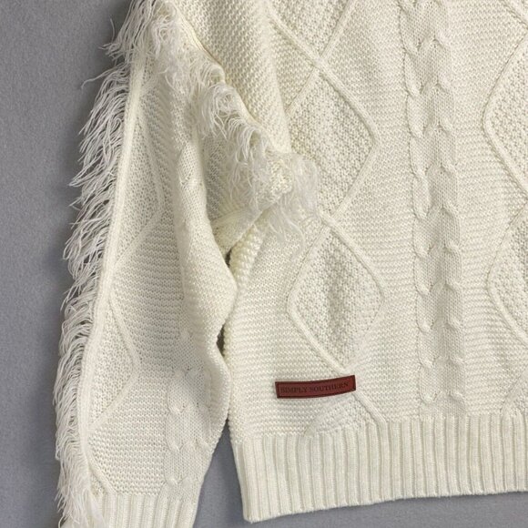 Simply Southern Ladies Top Size Medium Knit Pullover White‎ Cozy Trendy Unique - Picture 6 of 13